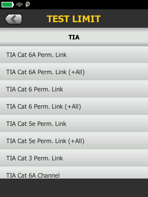 Test Limit for all TIA Categories