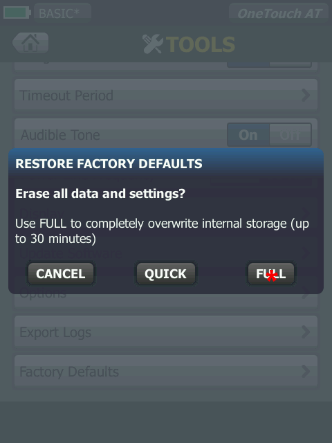 Restore Factory Defaults Full Screen