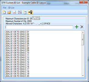 DTX CableAnalyzer Custom ID List Window